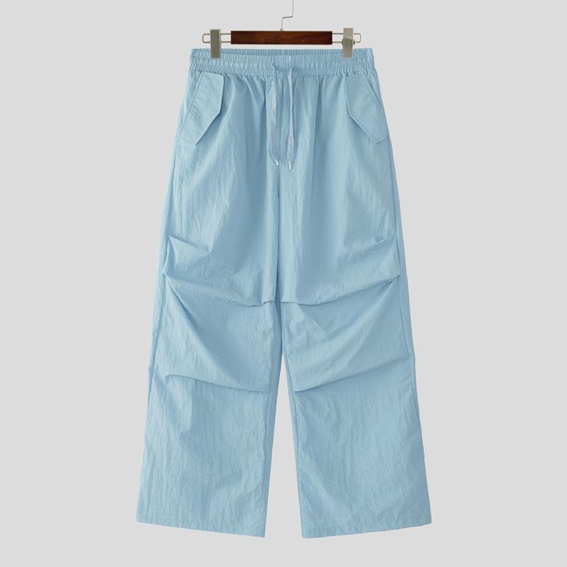 

INCERUN Мужские эластичные брюки с оборками, длинные, легкие, быстросохнущие, с широкими штанинами 4XL