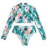 Women's Split Body With Bra Pads No Steel Bra Printed Zipper Swimsuit Long Sleeve Swimsuit