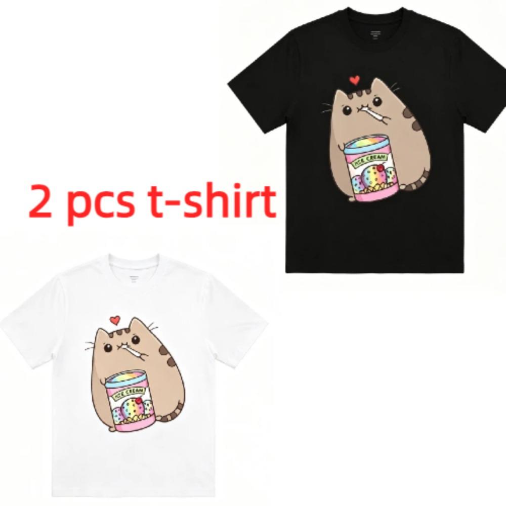 A Cat That Eats Snacks Print Kids T-Shirts Summer Fashion Street Outdoor Casual T-shirt Tops for Boy and Girl's Tees Top