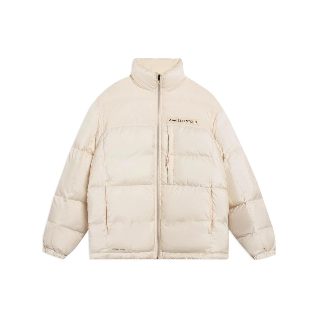 Li Ning Fitness Series Logo Print Letter Warm Stand Collar Zipper Long Sleeve Down Jacket Men Jackets Swan-White AYMS205-2