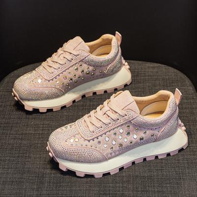 Modische Sportschuhe für Damen, Frühling, lässige Papa-Schuhe, neue, dickbesohlte Strass-Leder-Sneaker für Damen, Plateau-Sneaker Zapatos