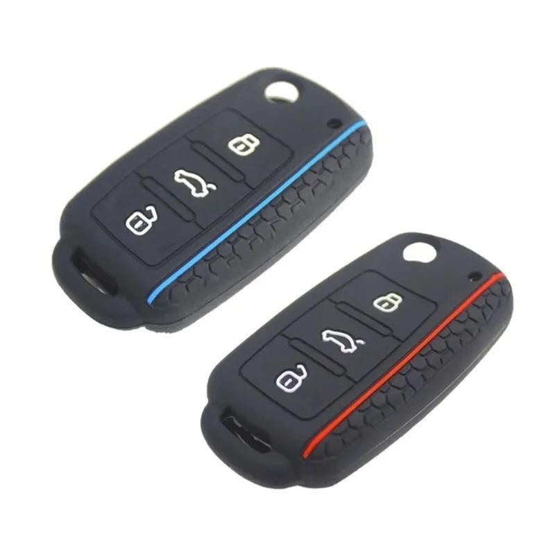 Autoschlüsselhülle für VW Golf Jetta POLO für Skoda Yeti Superb Rapid Octavia für SEAT Leon Ibiza 3-Tasten-Silikon-Schlüsselhülle