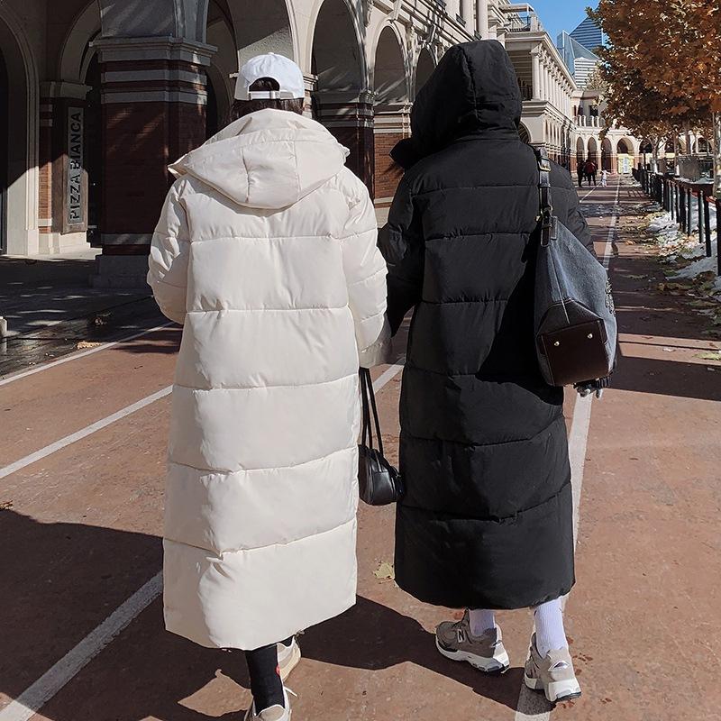 Winter New Black Couple Long to Foot Naked Cotton Clothing Men's and Women's Middle School Cotton Clothing Jacket