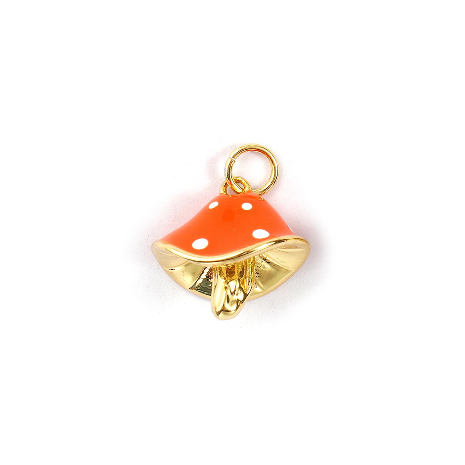 2 PCs Mushroom 3d Pendant With Circular Brass Charms 18k Gold Plated Enamel Mushroom Spot Necklace Pendants 18mm X 14.5mm оранжевый