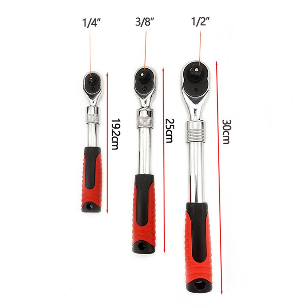 1/4 3/8 1/2 Inch Extendable Ratchet Handle Wrench Drive Socket Ratchet Set 72 Tooth Telescopic Quick-Release Reversible