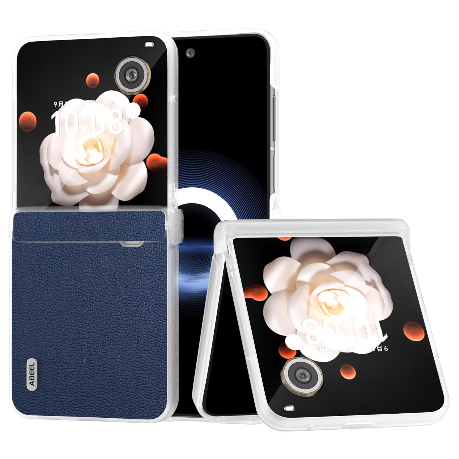 

For Honor Magic V Flip 5G Case Matte Frame Genuine Cow Leather Back Cover Blue