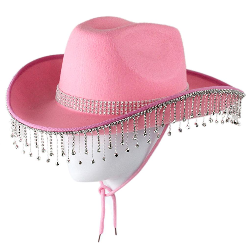 Pink West Cowboy Hat Western Cowgirl Women Girls Rhinestones Cowgirl Hat Carnival Party Cap West Costumes for Adults