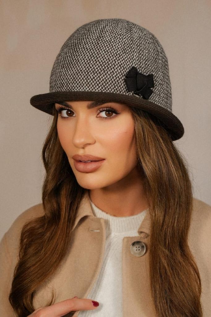 Women' Winter Hat with Houndstooth Pattern, Brown Kamea-Dante