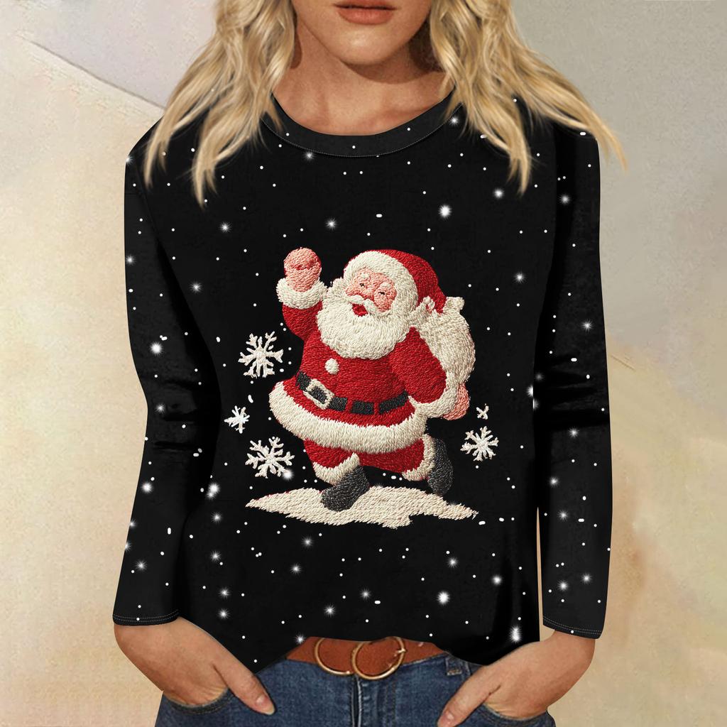 Women's Loose Comfortable Casual Fashion Round Neck Christmas Print Long Sleeve Hoodie