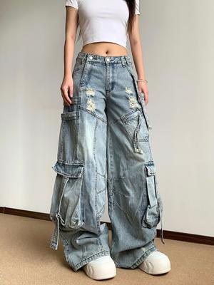 2025 Sommer Damen Retro Locker Weitbeinige Zerrissene Scimitar Jeans
