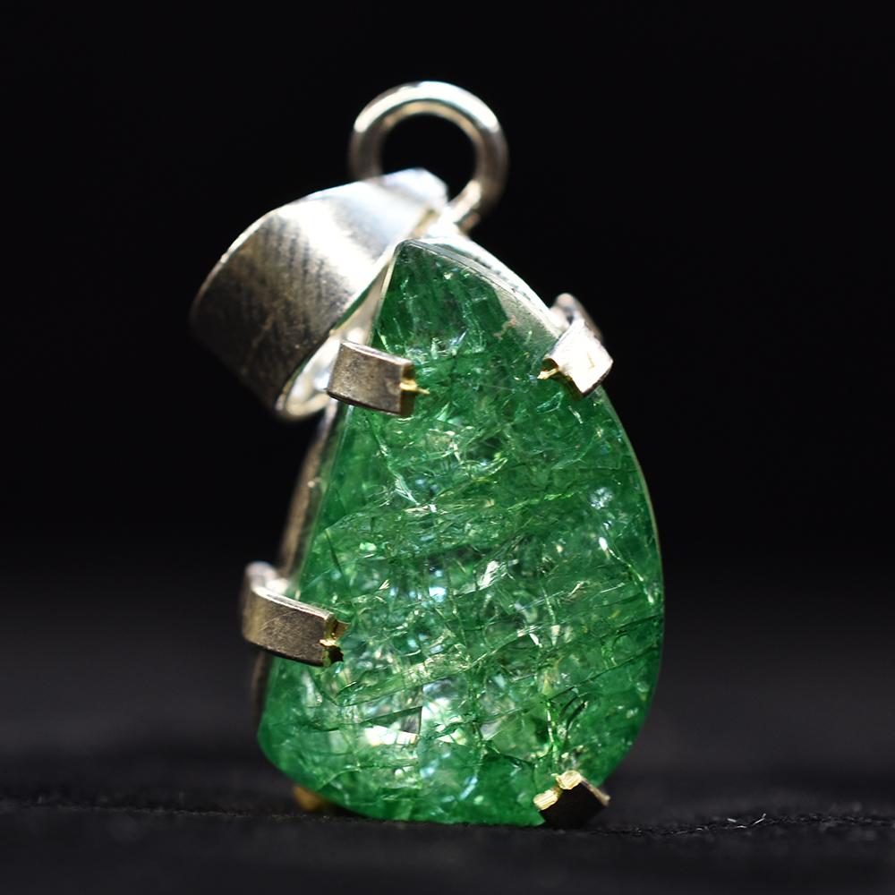 CERTIFIED 33.80 Ct Natural Green Emerald Sterling Silver Fancy Gemstone Pendant MY.PD-173-NS