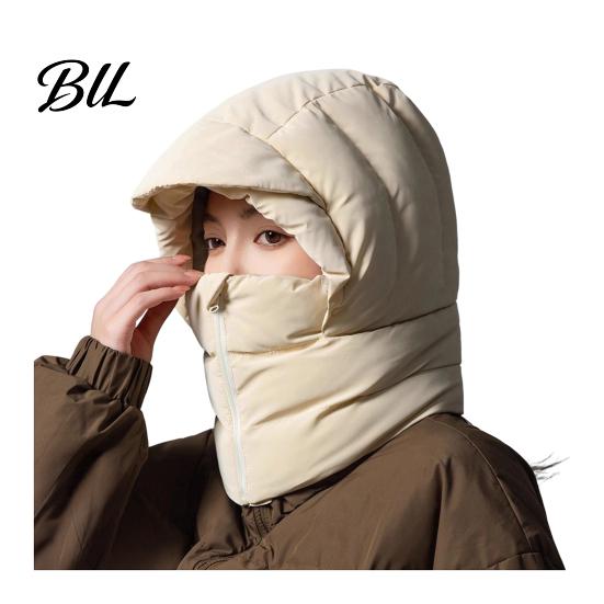 Thickened Scarf Hat Women Winter Balaclava Hat, Wind-Resistant Zipper Face Mask for Cold Silk Floss Thermal Weather, Hooded Scraf Outdoor Ski Cycling