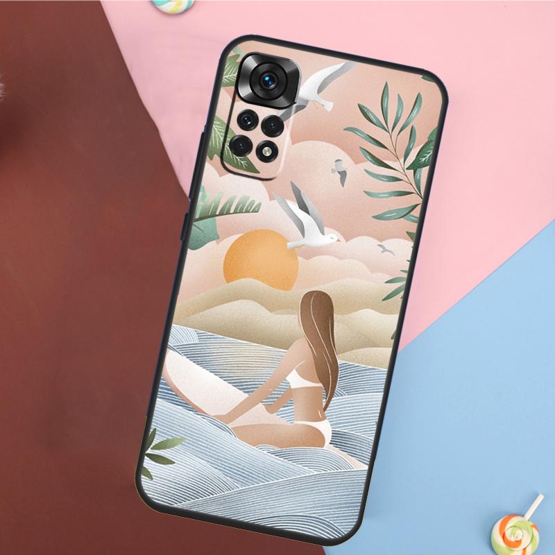 Surfboard Surfing Surf Girl Cover For Xiaomi Redmi Note 14 13 12 9 10 11 Pro 9S 10S 11S 12S Redmi 14C 10C 12C 13C Case