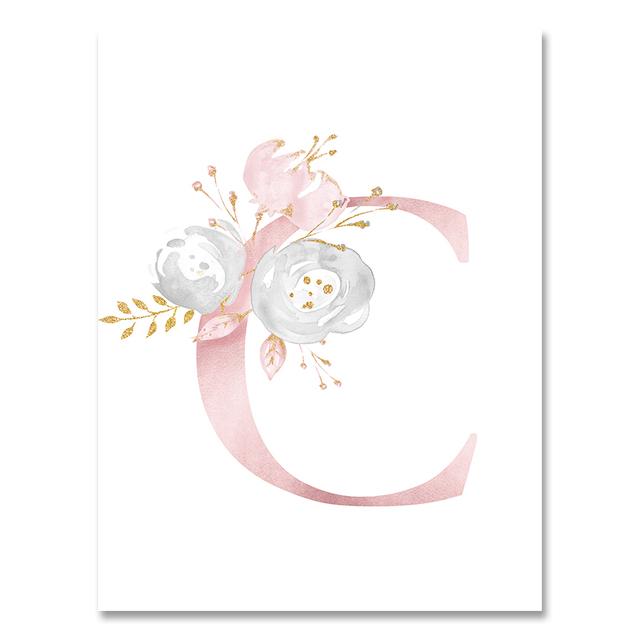 Personalized Poster Baby Name Custom Canvas Painting Nursery Prints Pink Flowers Wall Art Pictures For Girls Room Decoration No Frame