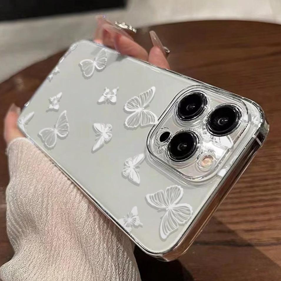 Simple lines butterfly transparent mobile phone case fine hole all-inclusive anti-drop TPU protective case iPhone17 case