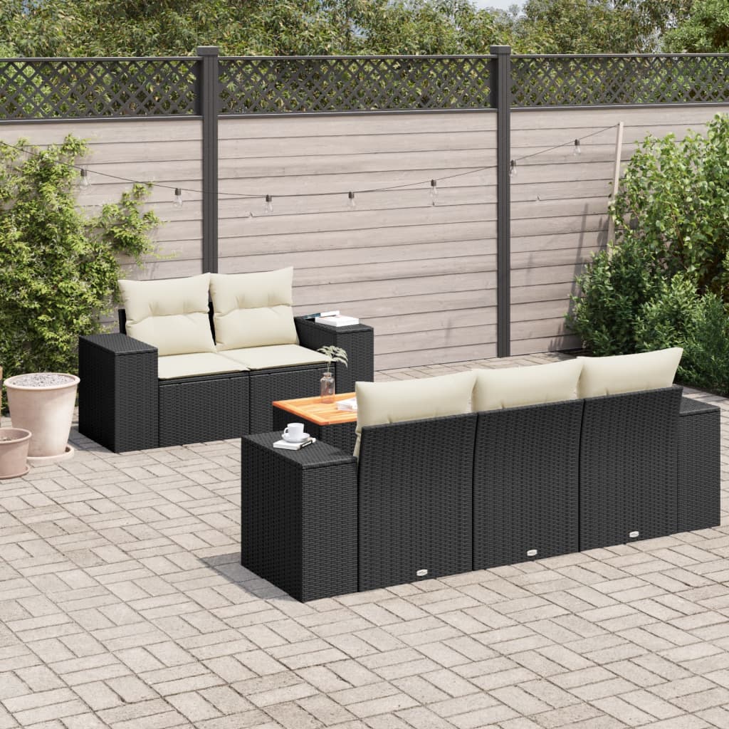 Vidaxl 6-Cz. Gartenmöbel-Set mit Kissen, Schwarzer Polyrattan