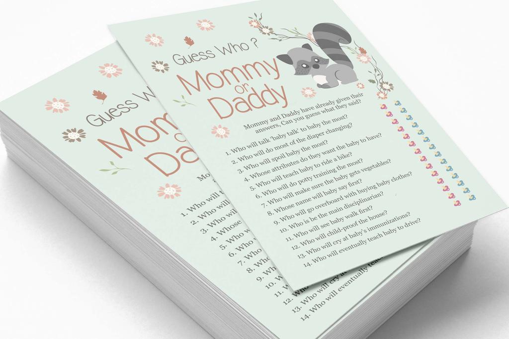 Inkdotpot Mommy Or Daddy Who Said it Game Gender Neutral Animals Set of 50 Fun Baby Shower Game Party Supply