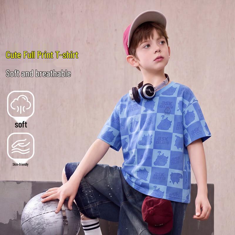 ASK JUNIOR Boys  All-Over Print Short Sleeve T-Shirt 160