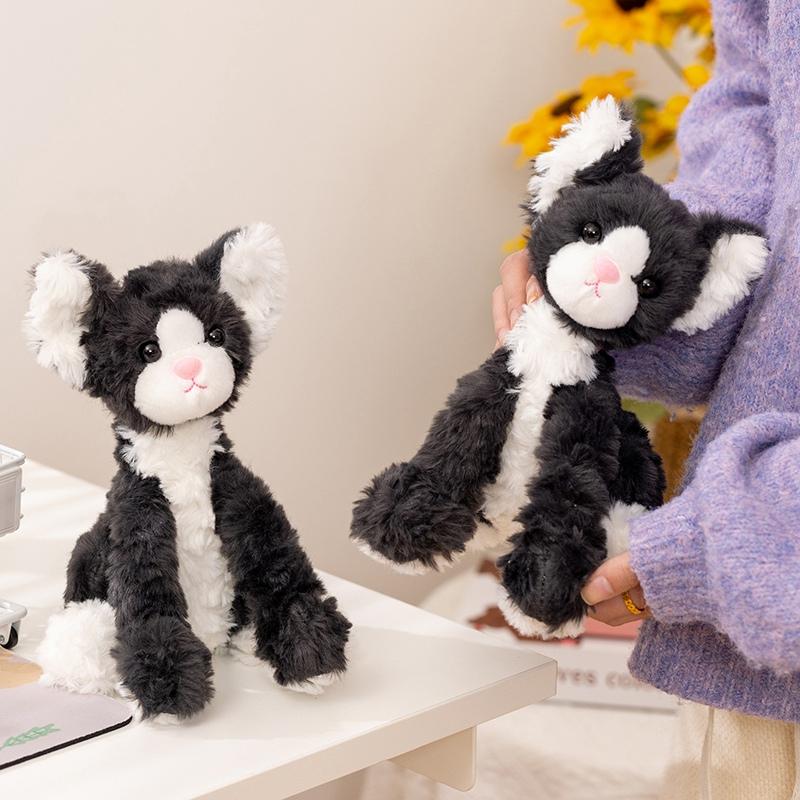 Latest Healing Sitting Black German Cat Dolls Kawaii Stuffed Plush Toy Long Hair Doll Cartoon Anime Cute Kids Birthday Gift Doll