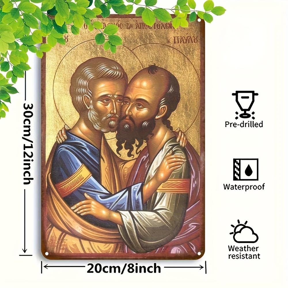 Saints Peter Paul Byzantine Metal Icon Greek Orthodox Wall Art for Home or Church Dustproof Christian Gift 20x30cm(7.8x11.8inch)