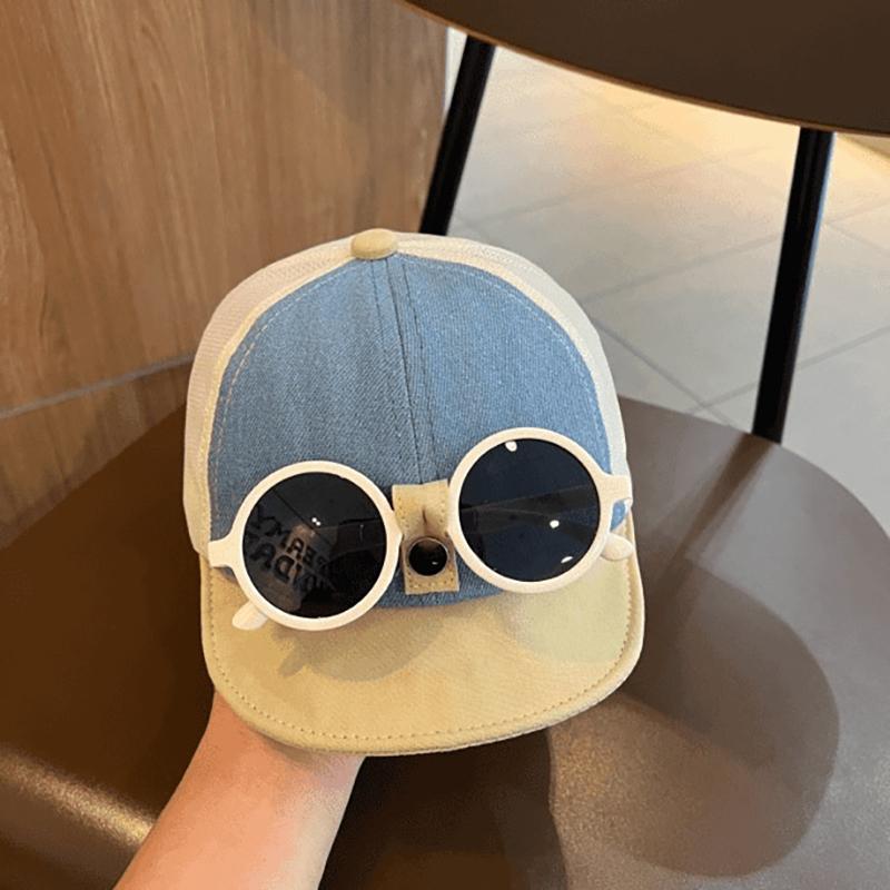 Gorra de Béisbol Patchwork para Bebé con Gafas de Sol Desmontables Sombrero de Sol de Verano para Exteriores Niños y Niñas Gorras de Pico Suaves para Niños Pequeños