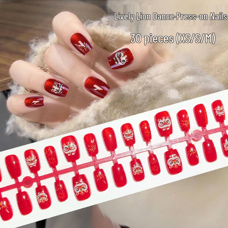 

Lively Little Lion Red Glitter Cat Eye Short Festive Fake Nails