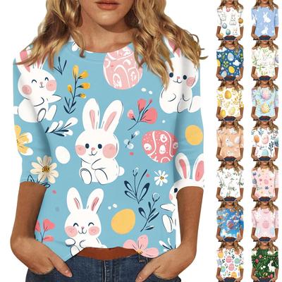 3/4 Sleeve Top Women's T-shirt Casual Easter Print Top T-shirt Crew-neck Jumper