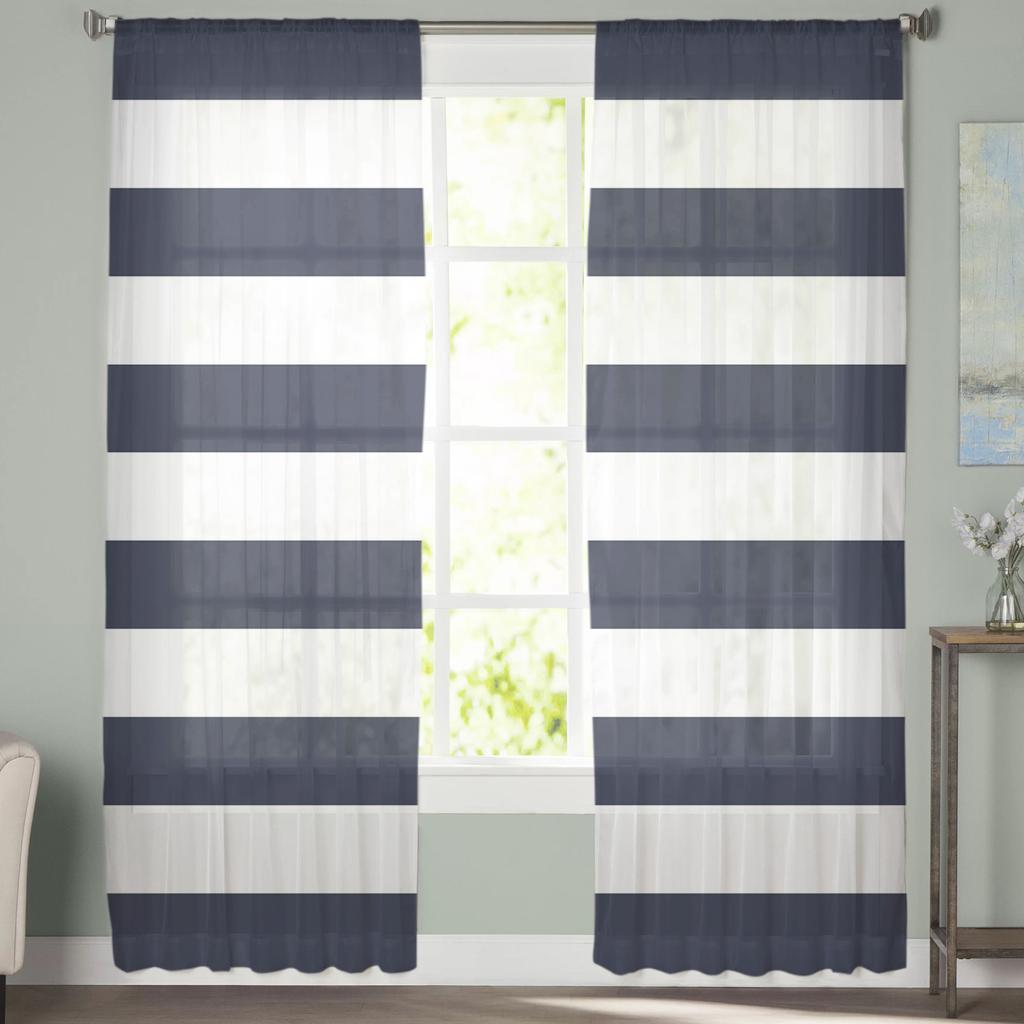 Blue And White Stripes Modern Curtains For Living Room Transparent Tulle Curtains Window Sheer For The Bedroom Accessories Decor