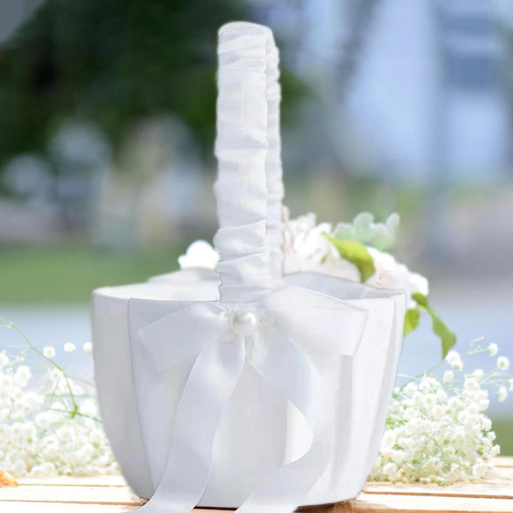 White Flowers Girls Basket Wedding Flower Girl Basket Simple Wedding Basket Hand Held Wedding Ceremony Party Decorations