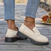 British Style Women Leather Casual Shoes New Fashi Round Toe Slip- Loafers Plus Size Woman Outdoors Walking Platform Shoes