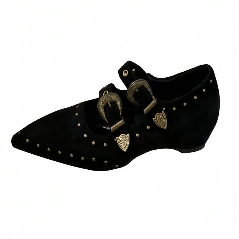 Innenmode Niet spitze Gürtelschnalle Mary Jane Schuhe Damen 2025 neu retro vielseitig einzelne Schuhe