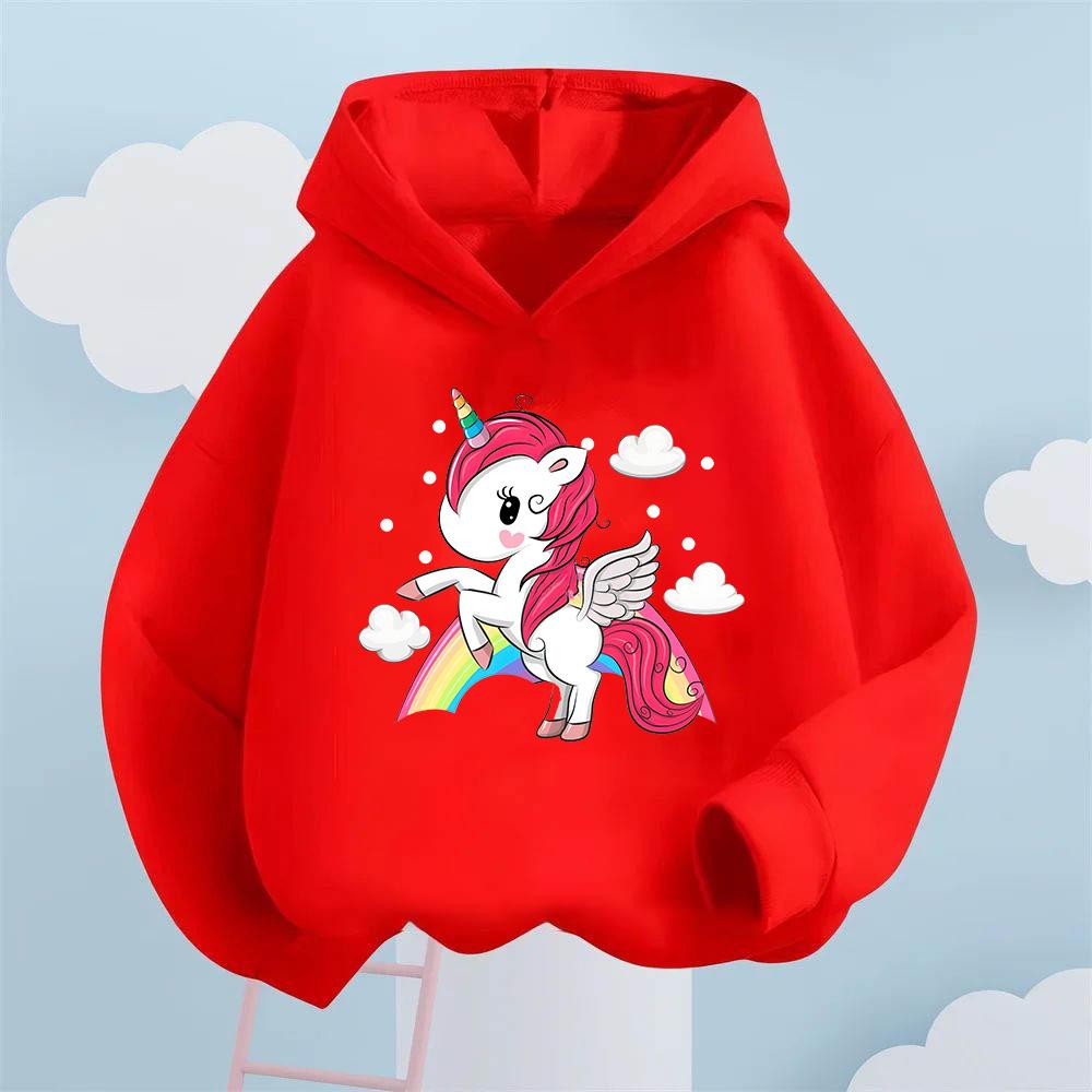 Creative Rainbow Horse Pattern Children's Sweatshirt for Boys and Girls Youthful Style Casual Plush Hooded Sweatshirt