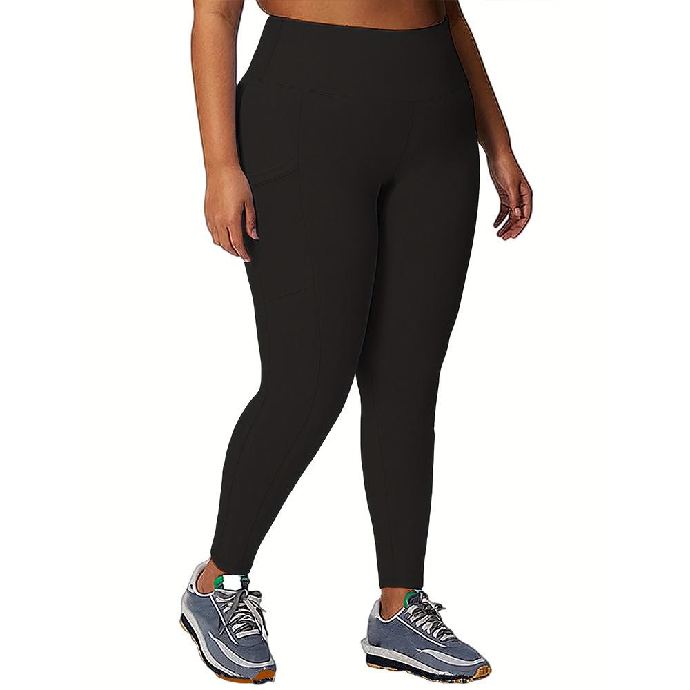 Pocketed Plus-size Fleece-lined Leggings for Women Outerwear Autumn/winter Style High-waisted Black Winter Fleece-lined Yoga Pants