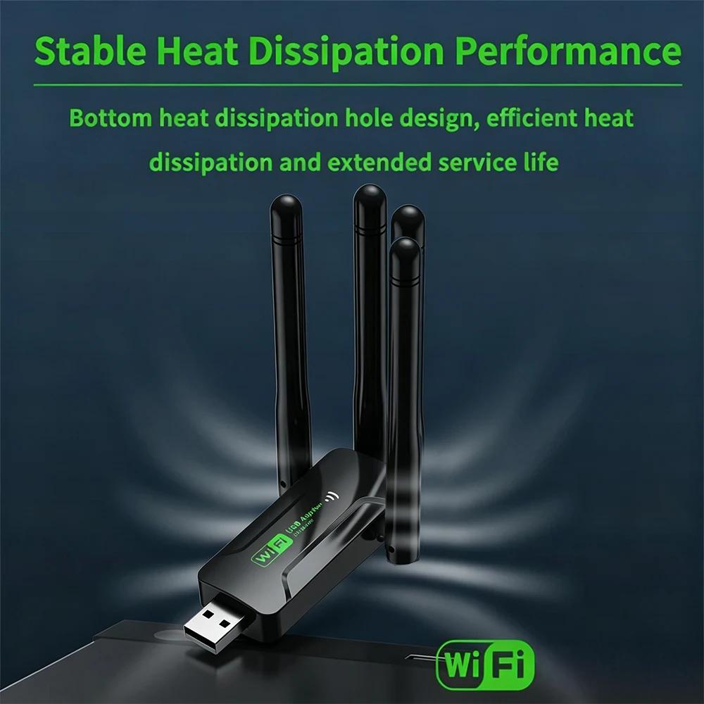 KEBIDU 1300Mbps USB3.0 Dvoupásmový WiFi USB Dongle 2.4G+5GHz 4 Antény Bez ovladačů Bezdrátová síťová karta Pro PC Laptop Win10/11