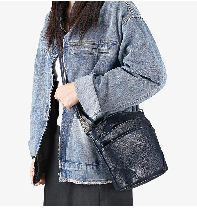 Multi-Pocket Genuine Leather Crossbody Bag for Women