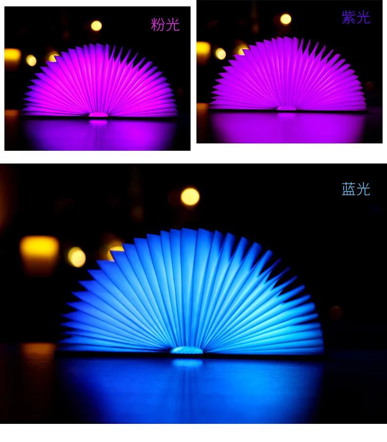 3D Folding Creative LED Night Light RGB Color USB Recharge Wooden Book Light Decor Bedroom Desk Table Lamp for Kid Brithday Gift
