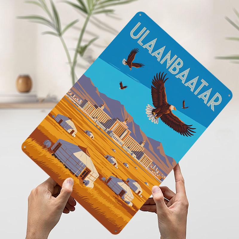 

Ulaanbaatar Travel With Eagles Tinplate Poster Customized Wall Art Vintage Retro Metal Signs for Room Ornaments Home Decor Items 7.9x11.8In(20x30cm)