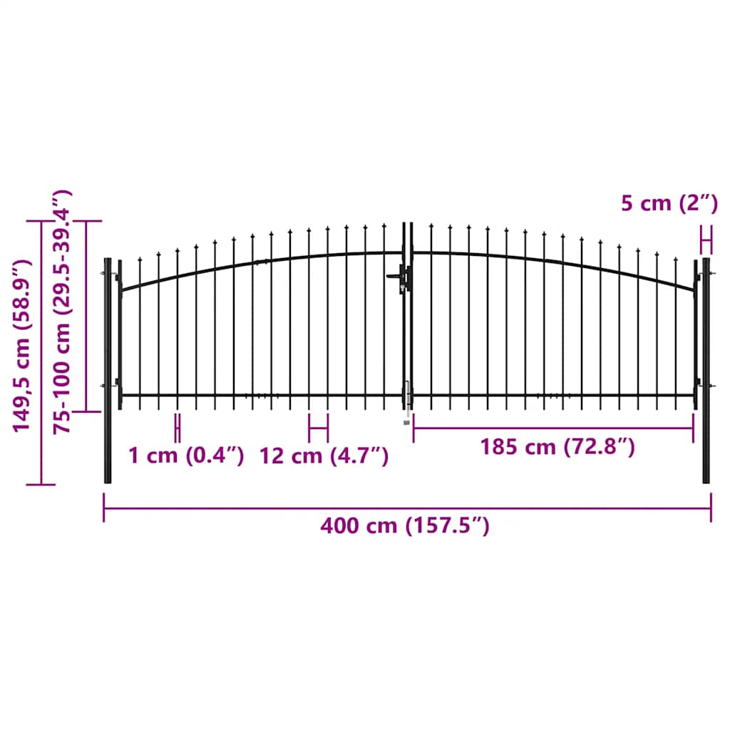 Vidaxl Double Wing Gate With Decorative Spikes, 400 X 150 Cm