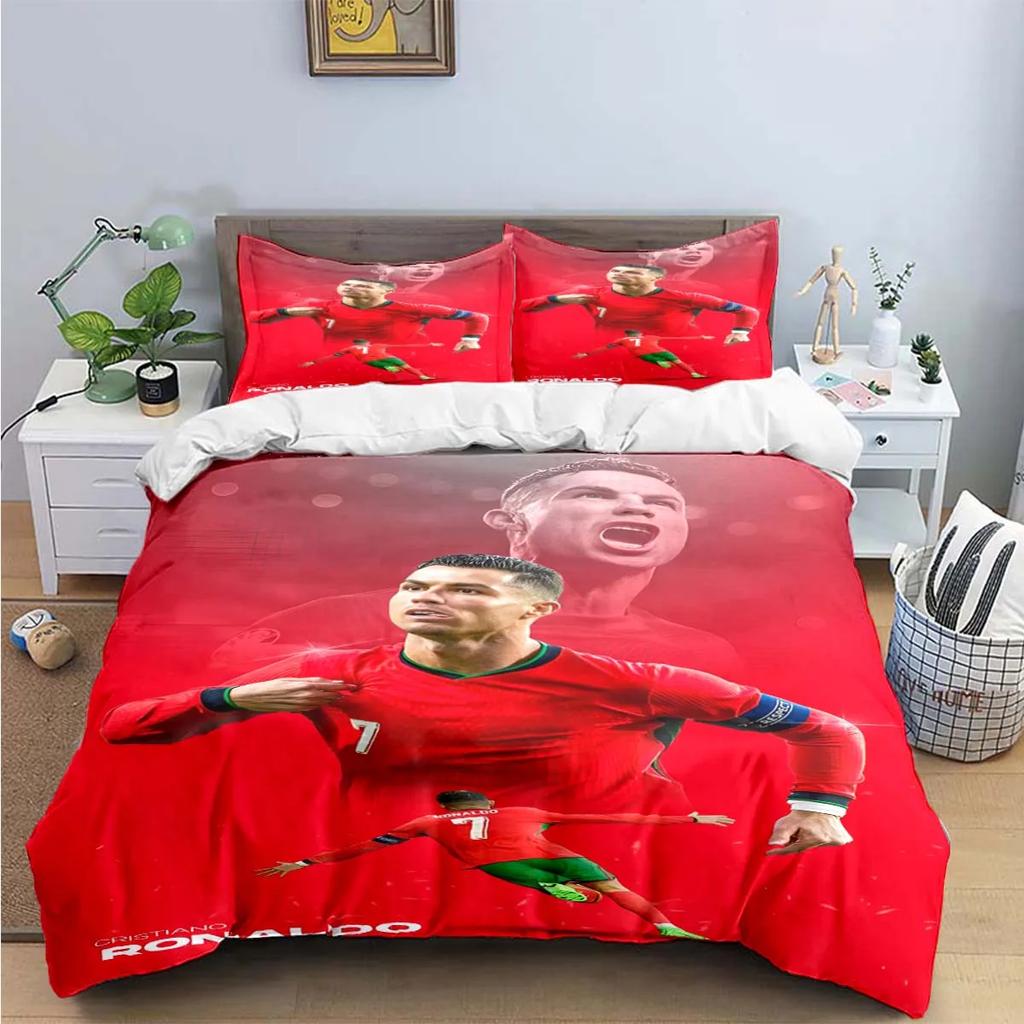 Set de așternuturi de modă cu imprimeu Fotbalist M-Messi R-Ronaldo Huse de pilotă Plapumă Pat Tineri Copii Fete Băieți Cadou de Lux