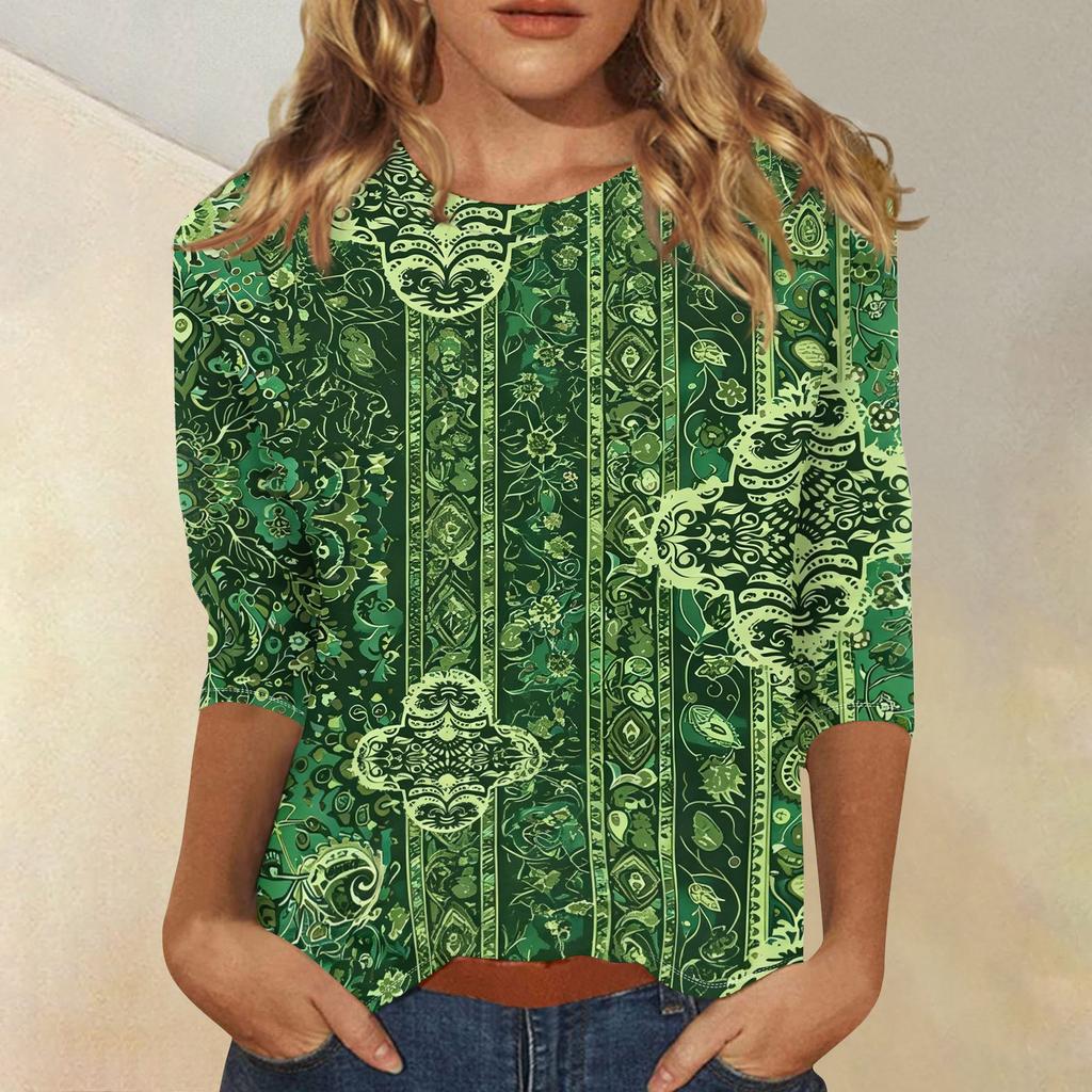 Loose Fit Women's Casual Printed Top Three Quarter Sleeve Blouse Lightweight Comfortable Fabric Stylish Design Suitable for Everyday Wear
