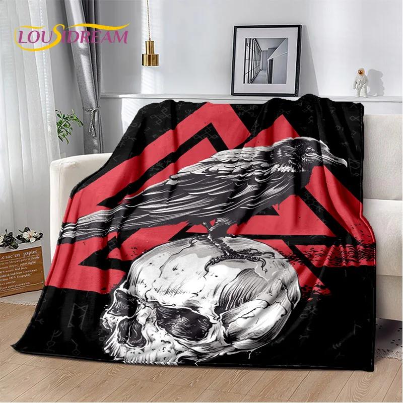 Retro Nordic Viking Mythology Odin Valhalla Blanket,Soft Throw Blanket for Home Bedroom Bed Sofa Travel Office Cover Blanket Kid