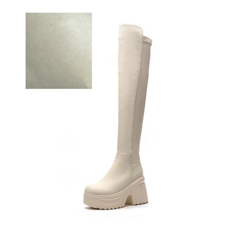 Damen Reiterstiefel Damen Overknee Stiefel Absatzhöhe 10cm Plateau Stretch Skinny Stiefel Damen