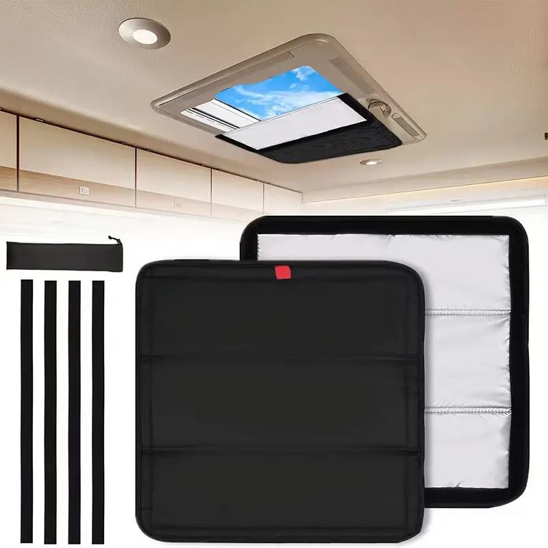 For RV Sunroof Sunshade Foldable RV Roof Cooling Pad Aluminum Film Reflective Sunshade Waterproof Dustproof Blackout Curtains nero