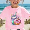 A White Short-Sleeve Top with a Sweet Milk Tea Donut Star Pattern, Perfect for Girls To Wear In The Summer