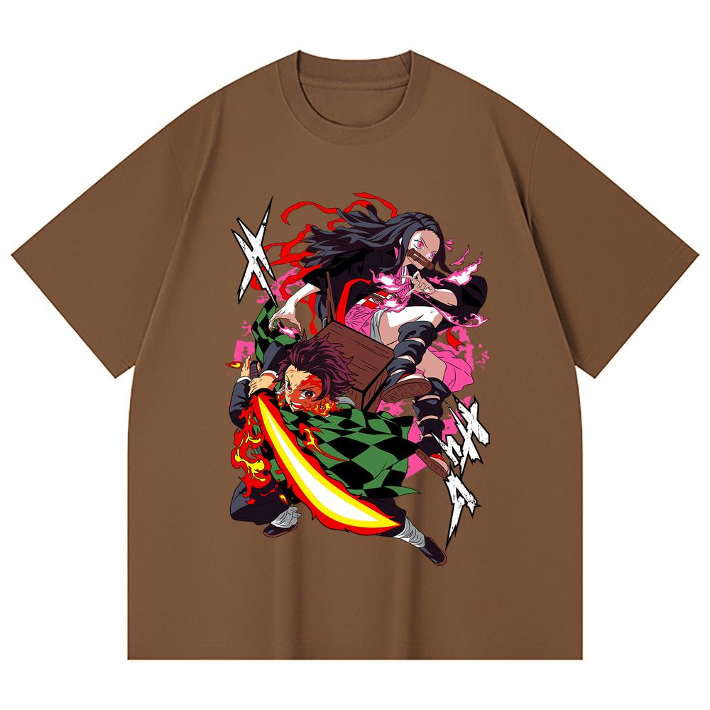 230 Gsm 100% Cotton Demon Slayer V3 Tanjiro Nezuko Print Unisex Heavy Cotton T Shirt