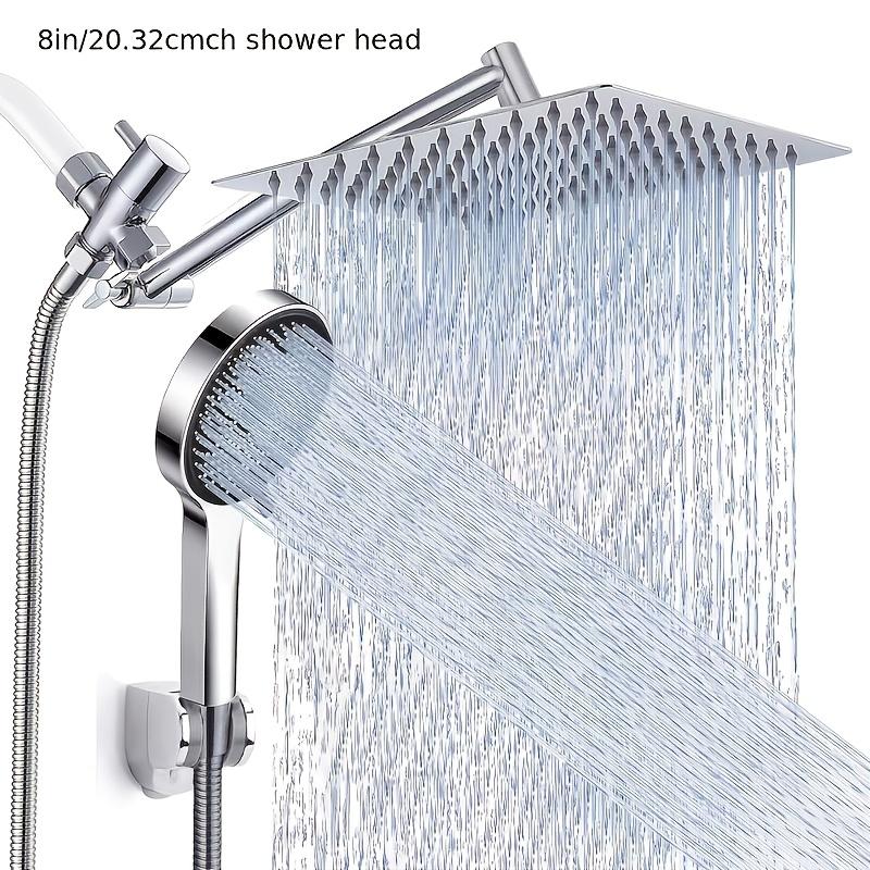 High Pressure Rain and Handheld Shower Head Combo, 11-Inch Extension Arm, 9 Settings, Adjustable Height and Angle, Chrome or Matte Black