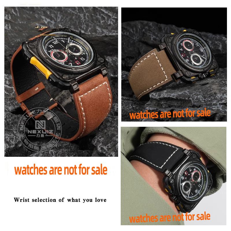 For Bell&Ross Watch Strap BR Men's Watch Belt BR01 BR03 Leather Watchband Bracelet Bell Ross 35X24mm Convex Interface for Men