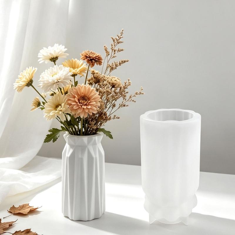 Repeat-Use Epoxy Casting Form for Flower Vessel Shape, Soft Body with Faceted Wall Lines and Rounded Opening for DIY Craft Use and Home Use