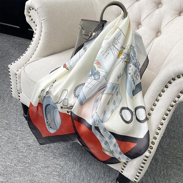 90cm *90cm Design Scarf Lady Shawl Printed Silk Felt Headscarf Scarf Lady Headscarf Square Scarf Lady Wrap Scarf 2021