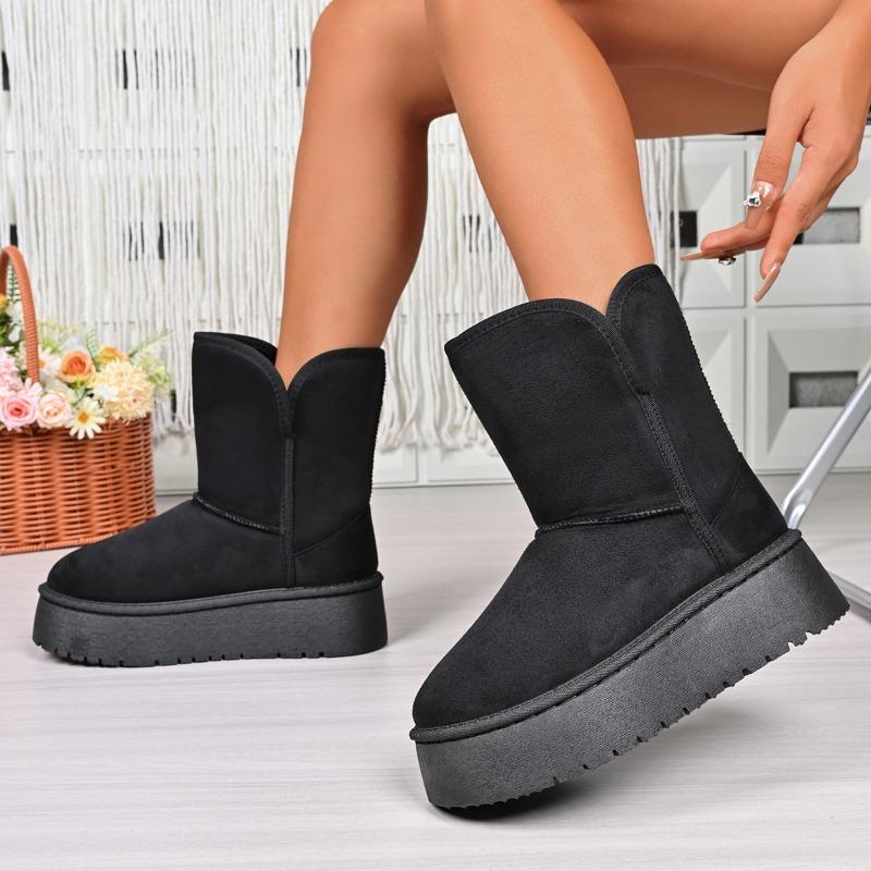 Fashion Winter New Cotton Boots Round Toe Suede Sleeve Platform Anti-Slip Wear-Resistant Flat Snow Boots
